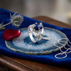 Anillo llamativo de lapislázuli hecho a mano con forma de pera, piedra preciosa natural, chapado en plata, acabado mate, estilo bohemio, engaste de garra azul, para uso diario, sin níquel - Product Image 1