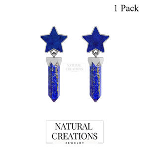 Pendientes Colgantes de Plata de Ley 925 de Alta Calidad con Lapislázuli en Forma de Estrella, Engaste de Bisel, Regalo para Bodas y Fiestas - Product Image 2