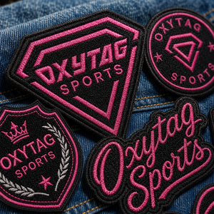 Patchs brodés Oxytag Sports, appliques thermocollantes en tissu, noir rose, forme irrégulière, prix bas, vente en gros, OEM personnalisé - Product Image 3