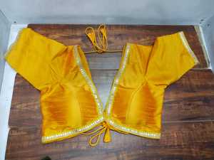 Luxury Women's Raw Silk Blouse with Long Sleeve Notched Collar <b>Sequin</b> Trim Heavy Gold Zari Wrap Tie Detail for Wedding Occasion - Product Image 1