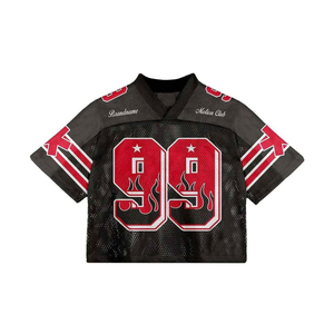 Custom Manufacturer American Vintage Football Jerseys Oversized Knitted Mesh V-Neck Crop Mesh Football Jersey Sportswear Adults - Product Image 3