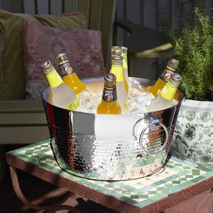 Modern Two Tone Silver <b>Drink</b> Tub With Decorative Hammered Base Luxury Mikasa Stainless Steel Party Beverage Holder - Product Image 2