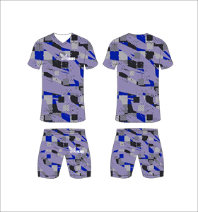 Ensemble maillot et short de football personnalisés par sublimation, respirant et à séchage rapide, uniforme sportif pour l'entraînement et les matchs d'équipe, camouflage violet - Product Image 1