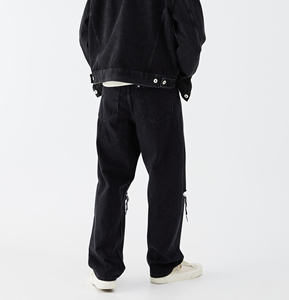 Jeans de mezclilla rasgados de pierna ancha para hombre, corte regular, estilo urbano, color negro, transpirables, lavados, ecológicos, para invierno - Product Image 3