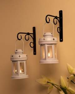 Ensemble de 2 lanternes murales en métal Wall Star Light, porte-bougies suspendus pour bougies chauffe-plat, décoration festive intérieure et extérieure, vente en gros à l'exportation - Product Image 2