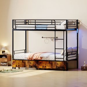 Stazione di Ricarica USB, Letto a Castello in Metallo con Ringhiera di Sicurezza, Scala e Spazio di Stoccaggio, Funzione Divisibile, Senza Scatola Inclusa - Product Image 1