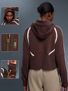 Custom <b>Womens</b> Cropped <b>Quarter</b> <b>Zip</b> Fleece Hoodie High Collar Contrast Panel Athletic Pullover <b>Sweatshirt</b> Wholesale - Product Image 3