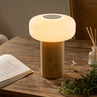 Lampe de bureau LED rechargeable en forme de champignon avec base en bambou, lampe de table portable minimaliste pour la chambre à coucher, le bureau, la décoration de la maison