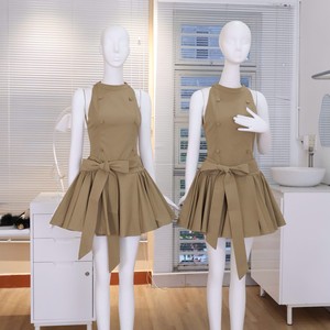 Robe Courte Décontractée en Mousseline de Soie pour Femme, Col Halter Sans Manches, Coupe Trapèze, avec Ceinture Large et Détails Boutons Nœuds, Style Coréen, OEM - Product Image 1