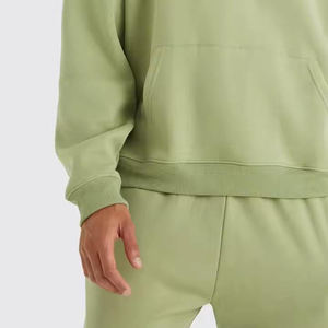 Ensemble sweat à capuche et jogging pour homme, couleur unie, polaire, coupe oversize, décontracté, pour l'automne, vert clair, deux pièces - Product Image 6