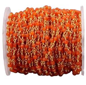 Cadena de cuentas de cornalina natural de 3x4 mm, joyería de piedras preciosas en forma de rondel, rosario geométrico de cornalina naranja chapado en oro de 18 quilates - Product Image 3