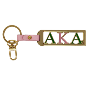 AKA Open Plate Charm Llavero y Colgante para Bolso en Tono Oro Rosa y Verde con Diseño de Letras Alpha Kappa Alpha, de Moda - Product Image 2