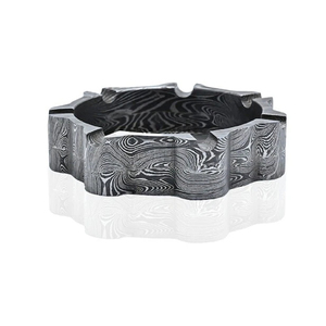 Handmade Damascus Steel Ashtray Unique Pattern Metal Smoking Tray Durable Heat Resistant Ash Holder for Home Office <b>Table</b> Use - Product Image 5
