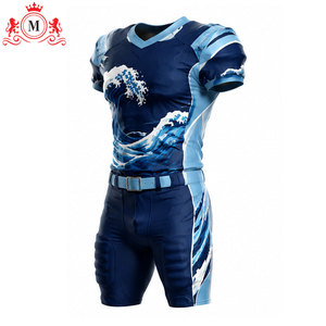 Uniforme de football américain pour homme, design ondulé par sublimation, polyester bleu respirant, jersey et pantalon sans couture par fusion par détection de pointes - Product Image 2