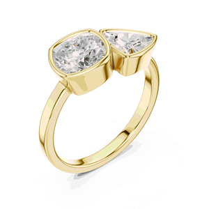 Bague de fiançailles unisexe Toi et Moi en or massif 18 carats avec diamant de laboratoire taille coussin Trillion, sertie quatre griffes partagées Est-Ouest - Product Image 2
