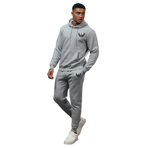 Ensemble de survêtement décontracté pour homme en molleton gris clair imprimé, avec capuche, pour la gym et le sport, tenue de jogging, mode hiver, vêtements de sport actifs - Product Image 1