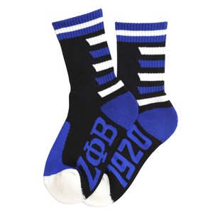 Calcetines Zeta Phi Beta Negros y Azul Rey con Letras Griegas, Calcetines de la Hermandad 1920, Ropa de la Hermandad, Calcetines Cómodos de Punto para Uso Diario - Product Image 1
