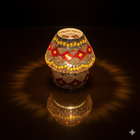 Lampe de table artisanale bohème en verre/cristal rouge/jaune à motif géométrique, taille/prise personnalisées, lampe de chevet décorative pour mariage