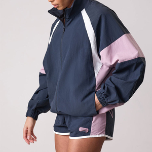 Ensemble de survêtement coupe-vent pour femme en nylon 100 % de haute qualité, léger et respirant, veste zippée et short, 2 pièces, tenue de sport d'été - Product Image 5