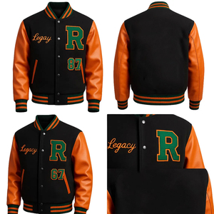 Hot Sale Streetwear College Varsity <b>Jackets</b> For Boys Windproof <b>Long</b> <b>Leather</b> Sleeves Black Color Embroidery Logo Varsity <b>Jackets</b> - Product Image 5
