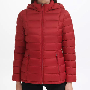 Chaqueta Acolchada con Capucha Roja para Mujer, Rellena de Plumón, Cortavientos, con Cierre de Cremallera, Abrigo Casual de Invierno, Largo Regular, Color Sólido, Unisex - Product Image 2