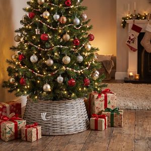 Wicker <b>Christmas</b> <b>Tree</b> Skirt Collar, Luxury Rustic Gray Wicker <b>Tree</b> <b>Base</b> Cover <b>for</b> <b>Christmas</b> Holiday and Home Decor - Product Image 4