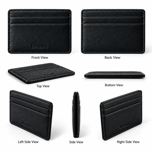 Beena's Genuine Leather Card <b>Holder</b> Minimalist Black Credit Card Wallet Laser Printing No Closure - Product Image 3
