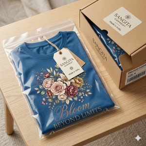 Camiseta de Cuello Redondo con Estampado Floral Azul Marino para Mujer, Marca Bloom Limits, Corte Ajustado, Manga Corta, Primavera/Verano, Informal, 100% Algodón Jersey, 180g - Product Image 6