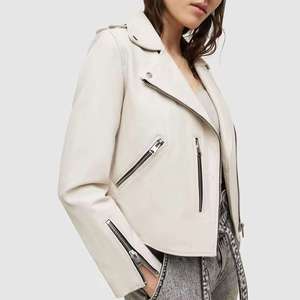 Women's Original Leather Jacket (3 Colors) Biker Jacket Zip Pockets Eco-friendly Lightweight Vintage Regular Coat for Winter - Product Image 5