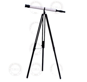 Telescopio forrado de cuero blanco y latón antiguo de 27 pulgadas con trípode de altura de 50 pulgadas de pie de cuero blanco - Product Image 2