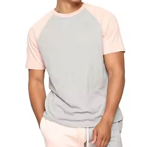 <b>Men's</b> Color Blocking Crew Neck <b>T</b>-<b>Shirt</b> Gray <b>Pink</b> Casual Summer Knitted 100% Cotton Short Sleeve Top - Product Image 3