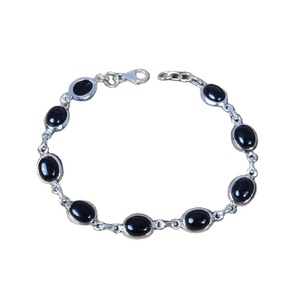 Onyx noir 925 bijoux en pierres précieuses en argent Sterling Bracelet réglable forme ovale mois décembre pierre de naissance Bracelet 9 pierres - Product Image 1