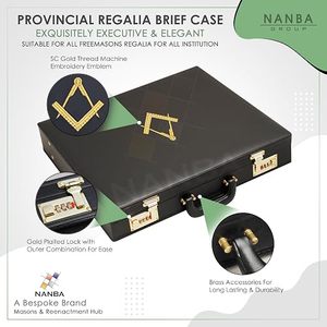 Maletín Rígido para Regalia Masónica NANBA GROUP, Negro, Imitación Piel, con Compás Cuadrado y Cierres Dorados, 5 Compartimentos - Product Image 4