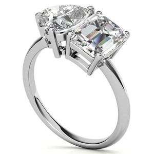 Anillo de compromiso de lujo con dos piedras de moissanita con corte esmeralda y corte corazón, en oro blanco macizo de 10K, estilo Toi et Moi, para mujer. - Product Image 4