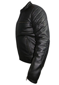 Chaqueta de motociclista de invierno para hombre, de cuero genuino negro, impermeable, ecológica, con hombros acolchados, cremallera de alta calidad, unisex. - Product Image 3