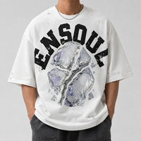 T-shirt streetwear en coton 100% 280 g/m², impression graphique personnalisée, haute qualité, coupe oversize, effet vieilli, décontracté, pour homme