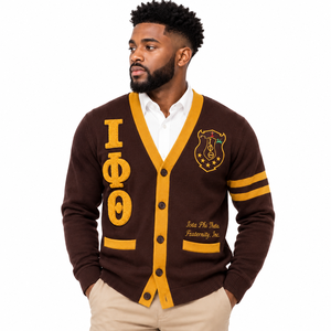 Iota Phi Theta Winter Solid Varsity Chenille Knit <b>Cardigan</b> Sweater Embroidered University Badge Sleeve Logo OEM ODM Factory - Product Image 5