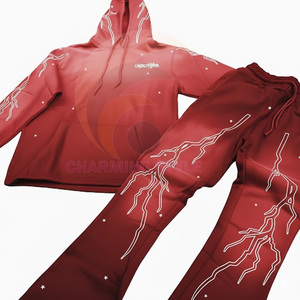 Ensemble de jogging vintage personnalisé pour homme, survêtement respirant délavé à l'acide avec pantalon de survêtement évasé à jambe droite et sweat à capuche pour le printemps - Product Image 6