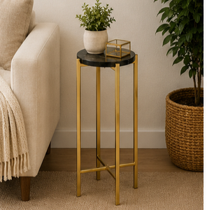 Modern Round <b>Side</b> <b>Table</b> with Black Tempered Glass Top and <b>Gold</b> Metal Frame Minimalist Living Room Furniture Decorative <b>Table</b> - Product Image 3