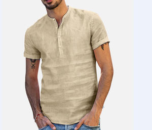 T-shirt décontracté à manches courtes et col rond pour homme en blanc, beige, noir, polyester/coton 180g - Product Image 5