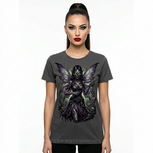 เสื้อยืดผู้หญิงลายกราฟิกวินเทจซอมบี้พินอัพสไตล์เรโทรร็อคอะบิลลี่ ผ้าฝ้าย 100% แขนสั้น สไตล์โกธิค - Product Image 4