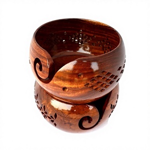 Diseñador de moda y de madera Sheesham, hecho a mano de madera de almacenamiento tazón de fuente con tallado de agujeros y ejercicios de tejer Crochet Accesorios - Product Image 1