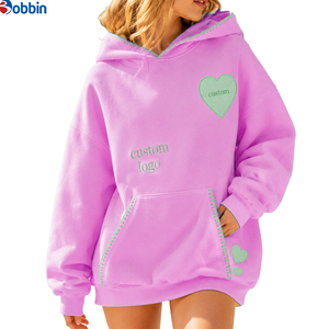 BOBBIN INDUSTRIES Sudadera con Capucha para Mujer, Tallas Grandes, Estilo Holgado, de Algodón, Informal, con Parche de Corazón Bordado, 300g, Superventas - Product Image 4