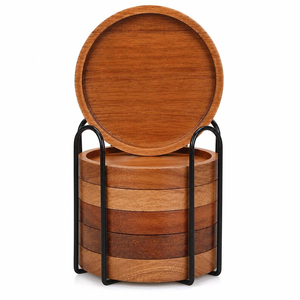 Ensemble de sous-verres en bois |   Sous-verres ronds en bois de 4 pouces |   Ensemble de 4, 6 ou 8 pièces |   Protecteur de table naturel pour tasses à thé - Product Image 2