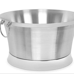 Seau à glace robuste en fer rond classique de 12 L, couleur argent, style ferme, pour 12 bouteilles de vin et de bière, idéal pour la restauration et les événements - Product Image 1