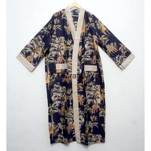 Robe Kimono en Coton Pur 100% au Design Élégant, Tendance, Douce, Décontractée, à Motif Floral Coloré, avec Ceinture Ajustable, pour l'Été et l'Hiver - Product Image 1