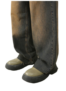 Men's Vintage Baggy Loose Jeans New Designer Straight Hong Kong Style Retro Rust-Color Denim Technique Washed Style - Product Image 4