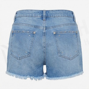 Shorts en jean pour femme, ourlet brut, strass, décontracté, respirant, streetwear, tenue d'été, couleur personnalisable, vêtement tendance de qualité supérieure - Product Image 2