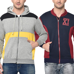 เสื้อแจ็คเก็ตบอมเบอร์ซิปสำหรับผู้ชาย XI สีกรมท่า-แดง ผ้าฝ้ายผสมโพลีเอสเตอร์ สไตล์ลำลองสำหรับฤดูใบไม้ร่วง ทรงปกติ พิมพ์ลายโลโก้ด้านหน้า - Product Image 5