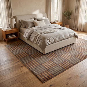 พรมลายสาน DECORDEC สีเหลืองมัสตาร์ด สีม่วงมะกอก ทำจากขนสัตว์ กันลื่น เป็นมิตรกับสิ่งแวดล้อม ลายเรขาคณิต สำหรับห้องนั่งเล่น - Product Image 3